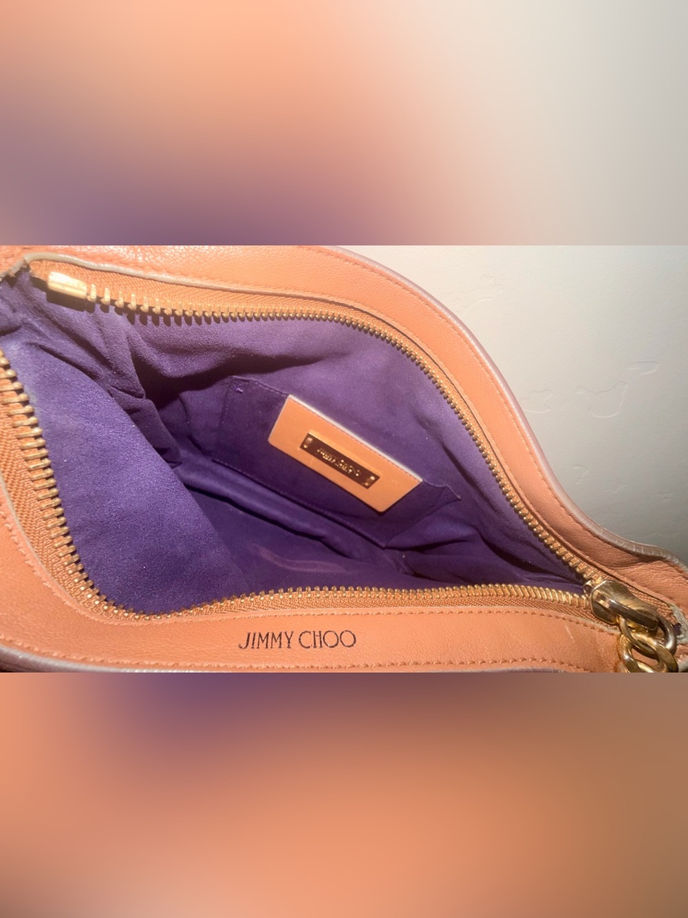 Jimmy Choo Rubie Gold Ring Camel Pebbled Leather Crossbody Bag Purse w/Auth Card - Picture 10 of 16